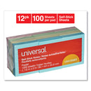 Universal Self-Stick Note Pads, 1.5" x 2", Assorted Pastel Colors, 100 Sheets/Pad, 12 Pads/Pack