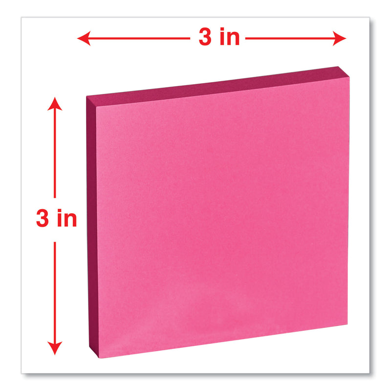 Universal Fan-Folded Self-Stick Pop-Up Note Pads, 3" x 3", Assorted Neon Colors, 100 Sheets/Pad, 12 Pads/Pack