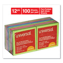 Universal Fan-Folded Self-Stick Pop-Up Note Pads, 3" x 3", Assorted Neon Colors, 100 Sheets/Pad, 12 Pads/Pack