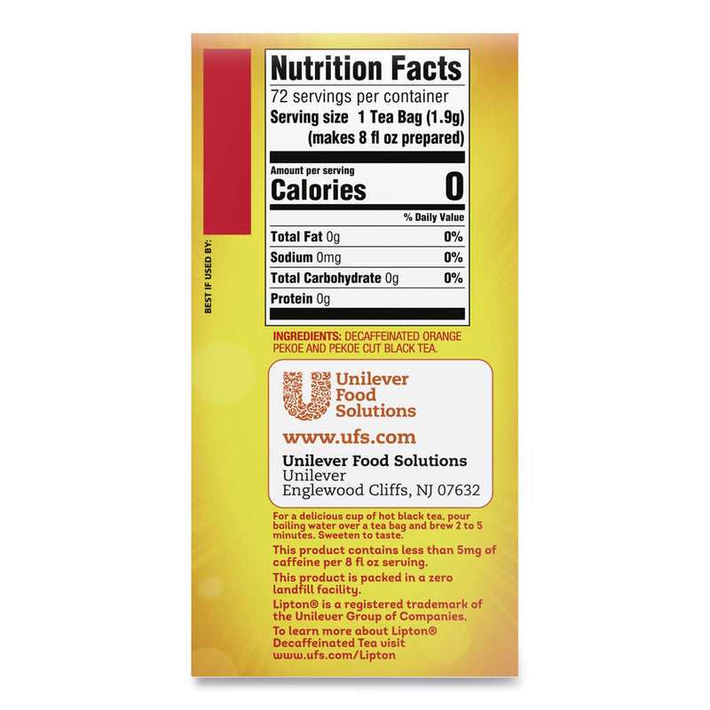 Lipton Tea Bags, Decaffeinated, 72/Box