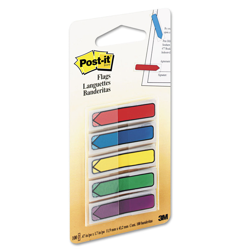 Post-it Arrow 0.5" Page Flags, Blue/Green/Purple/Red/Yellow, 20/Color, 100/Pack