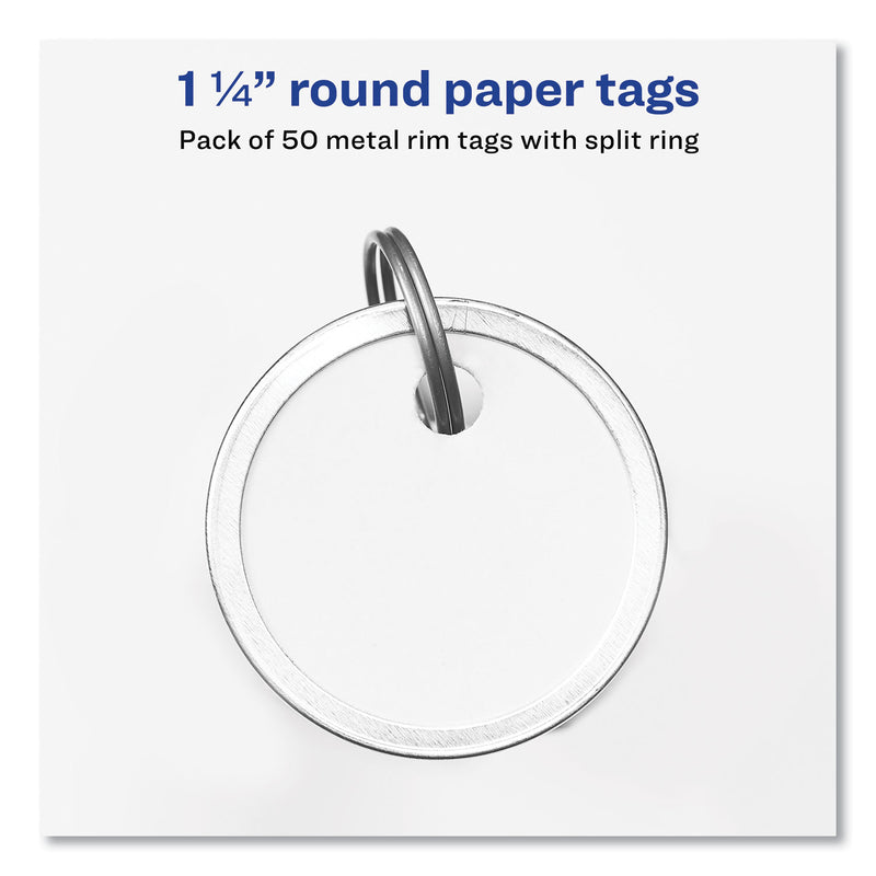 Avery Key Tags with Split Ring, 1.25" dia, White, 50/Pack