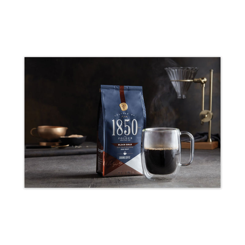 1850 Coffee, Black Gold, Dark Roast, Ground, 12 oz Bag, 6/Carton