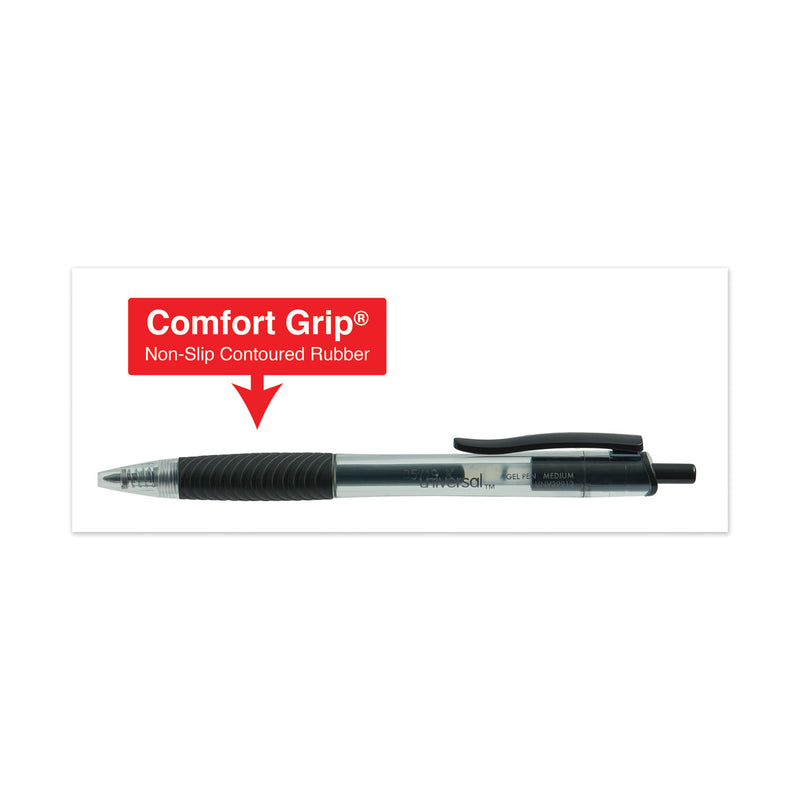 Universal Comfort Grip Gel Pen, Retractable, Medium 0.7 mm, Black Ink, Smoke Barrel, Dozen