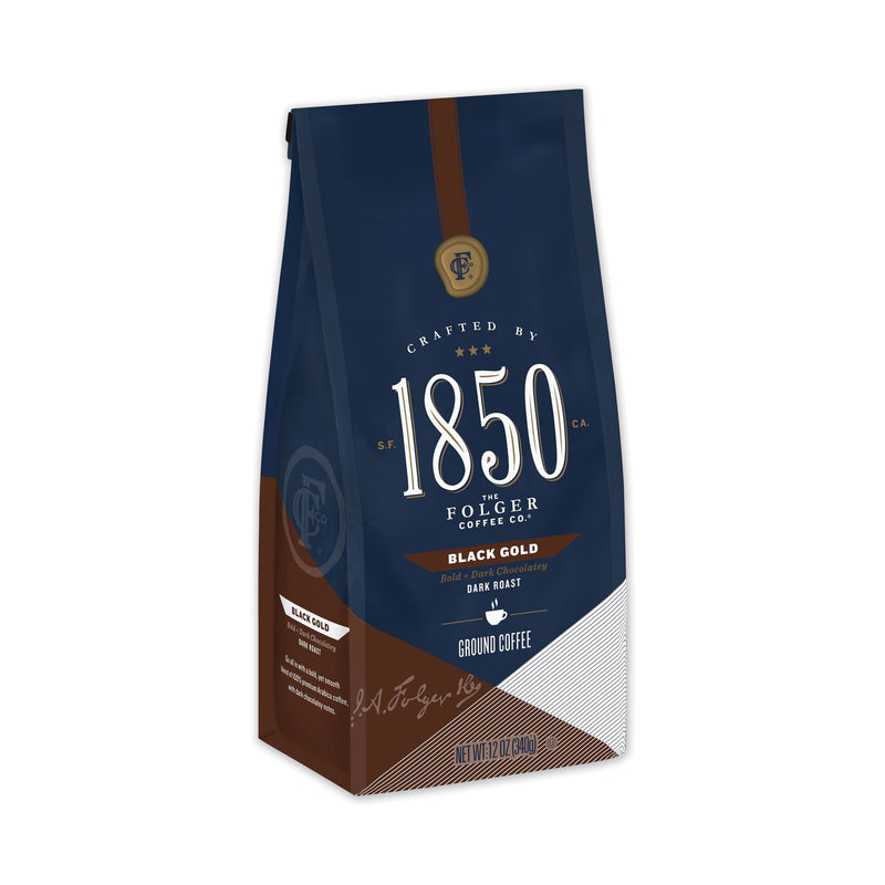 1850 Coffee, Black Gold, Dark Roast, Ground, 12 oz Bag, 6/Carton