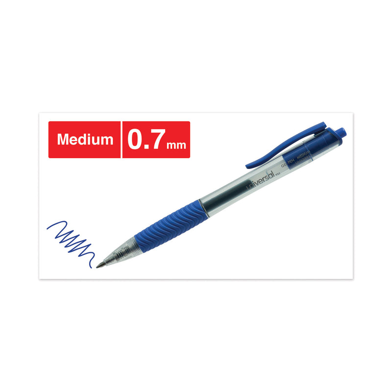 Universal Comfort Grip Gel Pen, Retractable, Medium 0.7 mm, Blue Ink, Translucent Blue Barrel, Dozen