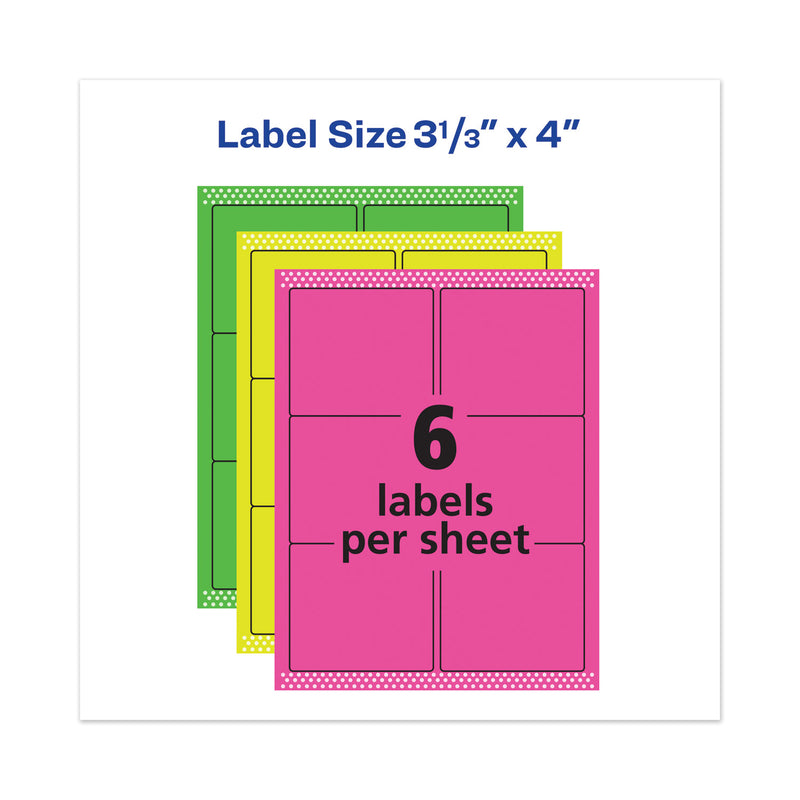 Avery High-Vis Removable Laser/Inkjet ID Labels w/ Sure Feed, 3.33 x 4, Neon, 72/PK
