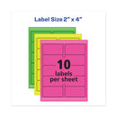 Avery High-Vis Removable Laser/Inkjet ID Labels, 2 x 4, Asst. Neon, 120/Pack