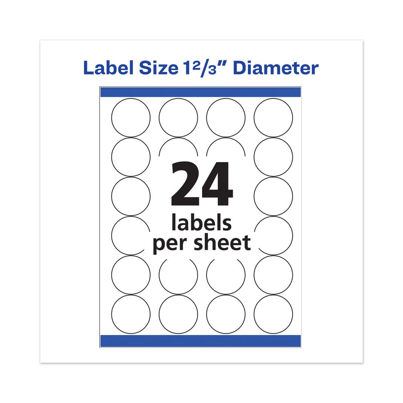 Avery Permanent Laser Print-to-the-Edge ID Labels w/SureFeed, 1.66" dia, White, 600/PK