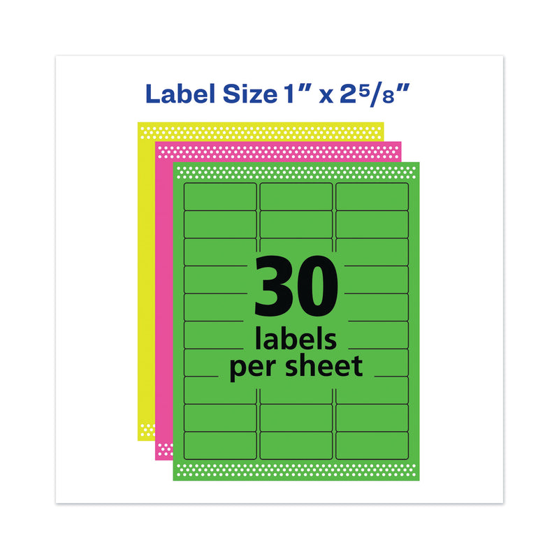 Avery High-Visibility Permanent Laser ID Labels, 1 x 2.63, Asst. Neon, 450/Pack