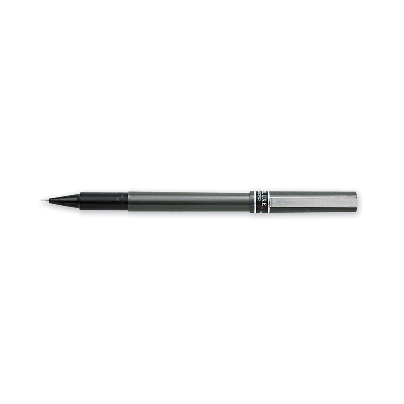 uniball Deluxe Roller Ball Pen, Stick, Micro 0.5 mm, Black Ink, Metallic Gray Barrel, Dozen