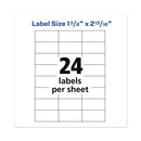 Avery Copier Mailing Labels, Copiers, 1.38 x 2.81, White, 24/Sheet, 100 Sheets/Box