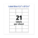 Avery Copier Mailing Labels, Copiers, 1.5 x 2.81, White, 21/Sheet, 100 Sheets/Box