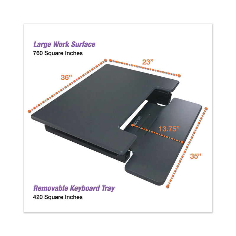 Victor High Rise Height Adjustable Standing Desk with Keyboard Tray, 36" x 31.25" x 5.25" to 20", Gray/Black