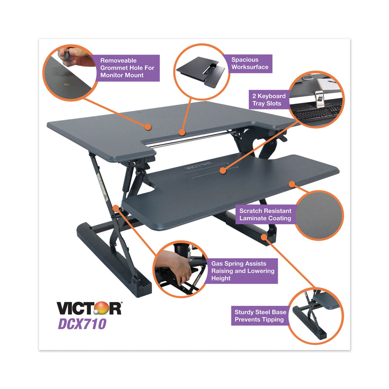 Victor High Rise Height Adjustable Standing Desk with Keyboard Tray, 31" x 31.25" x 5.25" to 20", Gray/Black