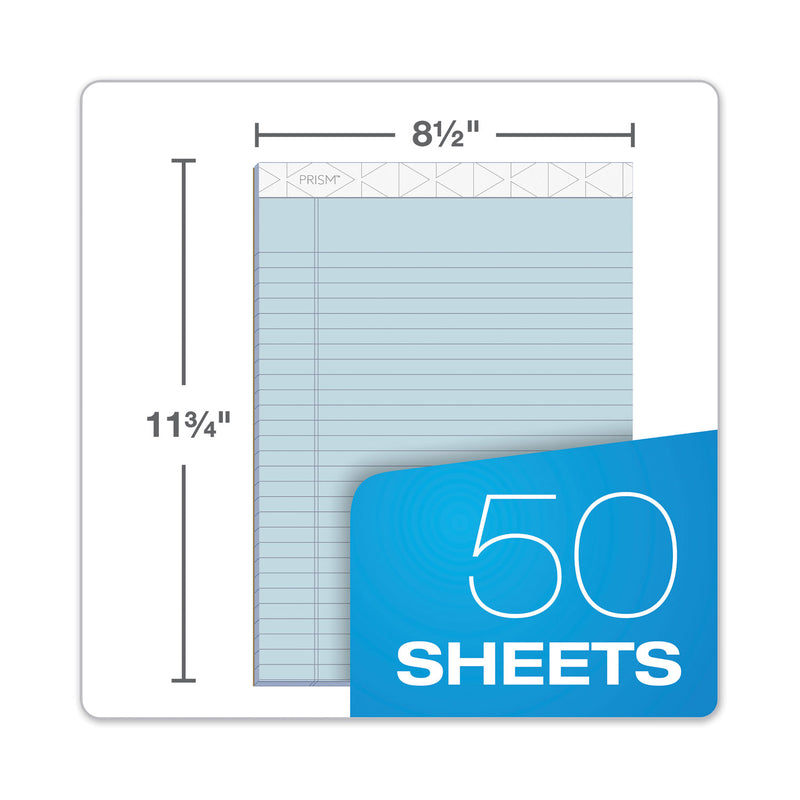 TOPS Prism + Colored Writing Pads, Wide/Legal Rule, 50 Pastel Blue 8.5 x 11.75 Sheets, 12/Pack