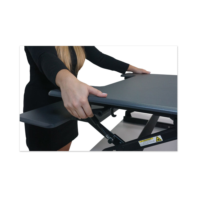 Victor High Rise Height Adjustable Standing Desk with Keyboard Tray, 36" x 31.25" x 5.25" to 20", Gray/Black