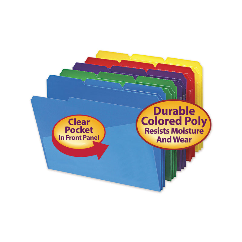 Smead Poly Colored File Folders With Slash Pocket, 1/3-Cut Tabs: Assorted, Letter Size, 0.75" Expansion, Assorted Colors, 30/Box