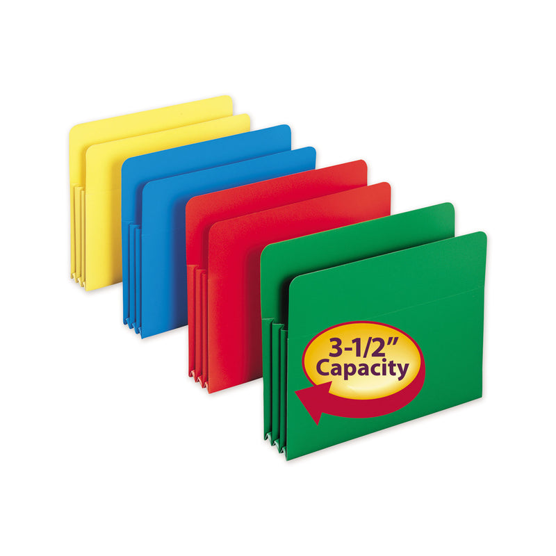 Smead Poly Drop Front File Pockets, 3.5" Expansion, Letter Size, Assorted Colors, 4/Box