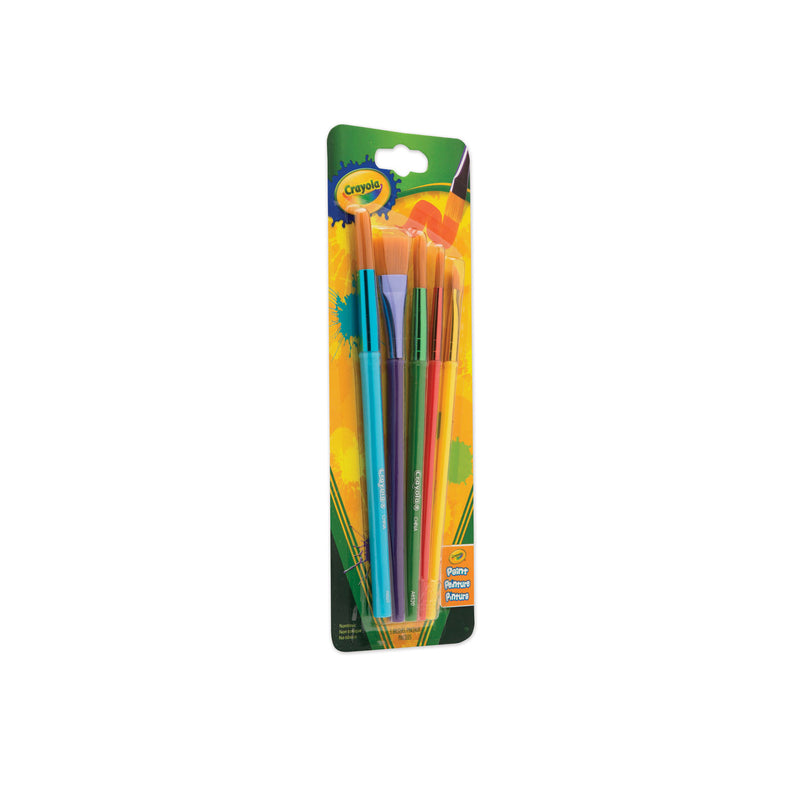 Crayola Arts and Craft Brush Set, Assorted Sizes, Natural Hair, Angled, Flat, Round, 5/Set