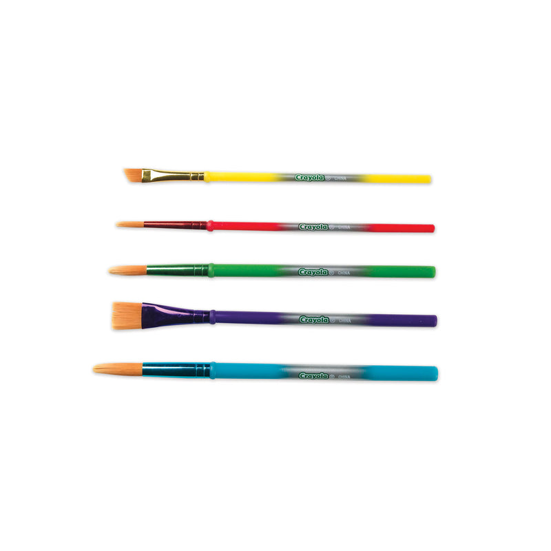 Crayola Arts and Craft Brush Set, Assorted Sizes, Natural Hair, Angled, Flat, Round, 5/Set