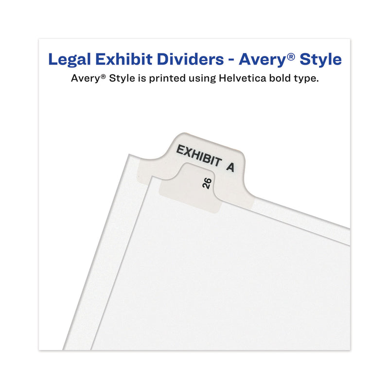 Avery-Style Preprinted Legal Bottom Tab Divider, 26-Tab, Exhibit A, 11 x 8.5, White, 25/PK