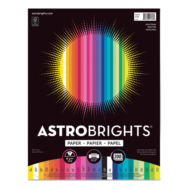 Astrobrights Color Paper - "Spectrum" Assortment, 24 lb Bond Weight, 8.5 x 11, 25 Assorted Spectrum Colors, 200/Pack