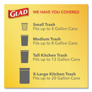 Glad OdorShield Tall Kitchen Drawstring Bags, 13 gal, 0.78 mil, 24" x 27.38", White, 240/Carton