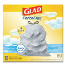 Glad OdorShield Tall Kitchen Drawstring Bags, 13 gal, 0.72 mil, 24" x 27.38", White, 240/Carton