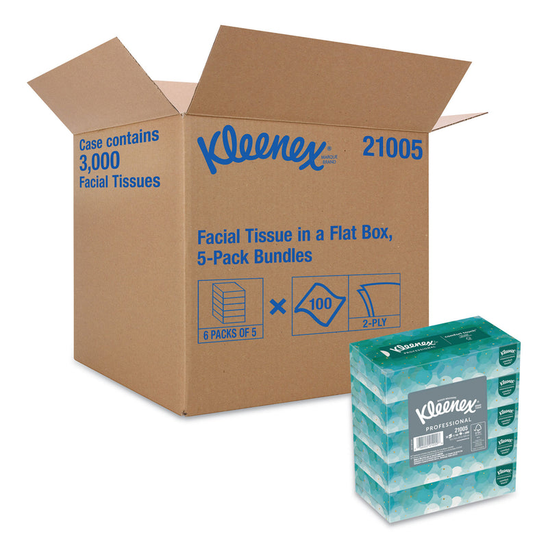 Kleenex White Facial Tissue for Business, 2-Ply, 100 Sheets/Box, 5 Boxes/Pack, 6 Packs/Carton