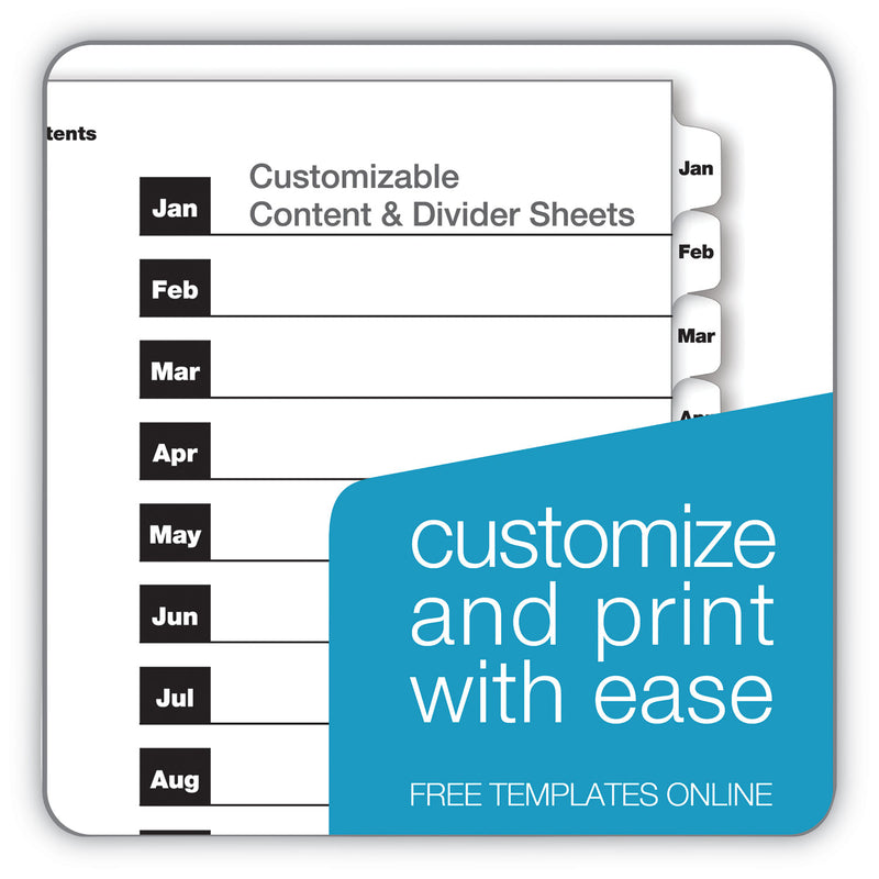 Cardinal OneStep Printable Table of Contents and Dividers, 12-Tab, Jan. to Dec., 11 x 8.5, White, White Tabs, 1 Set