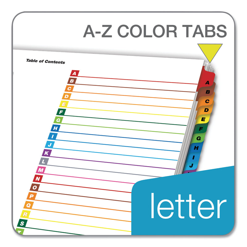 Cardinal OneStep Printable Table of Contents and Dividers, 26-Tab, A to Z, 11 x 8.5, White, Assorted Tabs, 1 Set