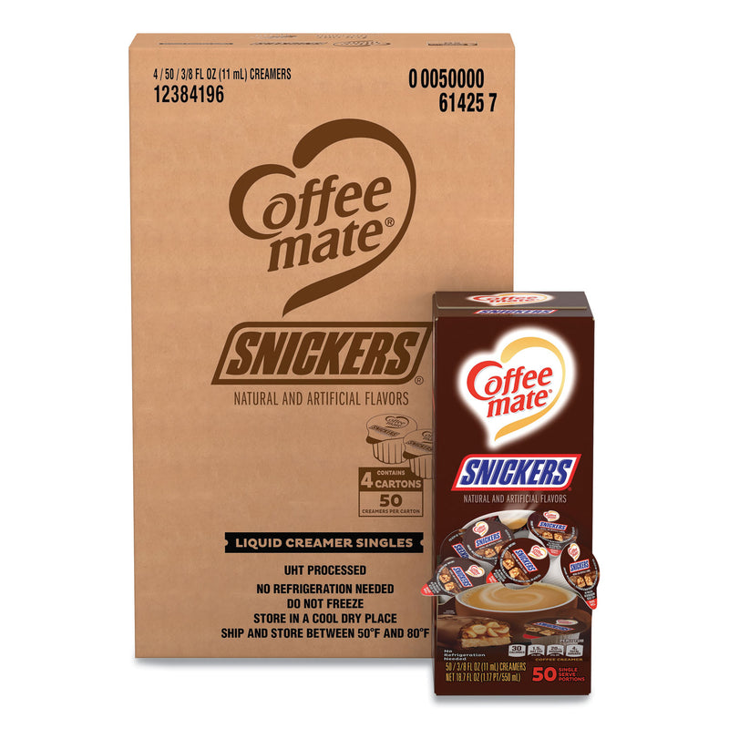 Coffee mate Liquid Coffee Creamer, Snickers, 0.38 oz Mini Cups, 200 Cups/Carton