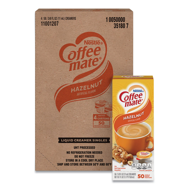 Coffee mate Liquid Coffee Creamer, Hazelnut, 0.38 oz Mini Cups, 50/Box, 4 Boxes/Carton, 200 Total/Carton