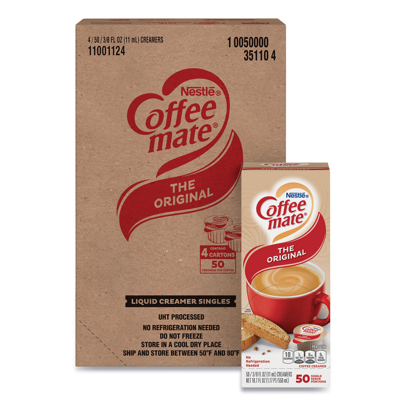 Coffee mate Liquid Coffee Creamer, Original, 0.38 oz Mini Cups, 50/Box, 4 Boxes/Carton, 200 Total/Carton