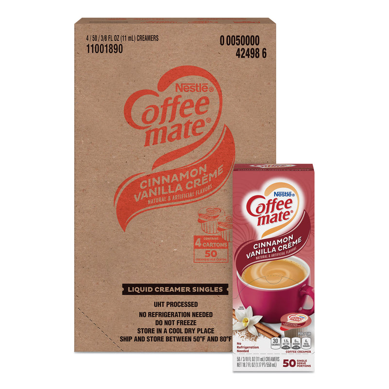 Coffee mate Liquid Coffee Creamer, Cinnamon Vanilla, 0.38 oz Mini Cups, 50/Box, 4 Boxes/Carton, 200 Total/Carton