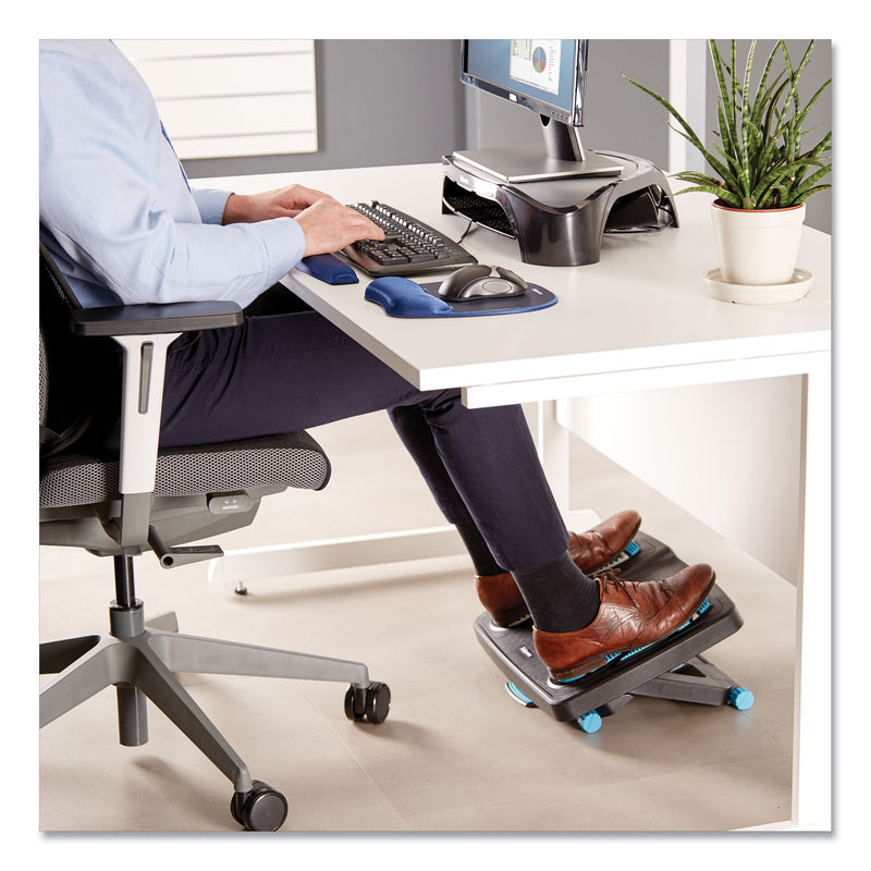 Fellowes Energizer Foot Support, 17.88w x 13.25d x 4 to 6.5h, Charcoal/Blue/Gray