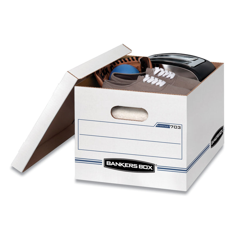 Bankers Box STOR/FILE Basic-Duty Storage Boxes, Letter/Legal Files, 12.5" x 16.25" x 10.5", White/Blue, 4/Carton