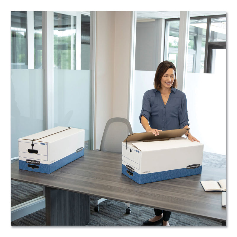 Bankers Box STOR/FILE Medium-Duty Strength Storage Boxes, Letter Files, 12.25" x 24.13" x 10.75", White/Blue, 4/Carton