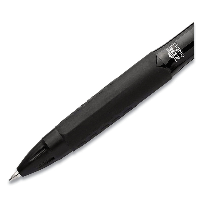 uniball 307 Gel Pen, Retractable, Medium 0.7 mm, Black Ink, Black Barrel, Dozen