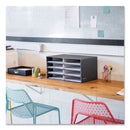 Bankers Box Decorative Sorter, 8 Letter Compartments, 19.5 x 12.38 x 10.25, Black/Gray Pinstripe