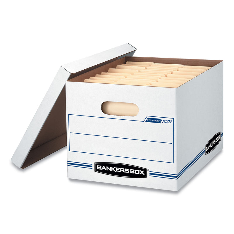 Bankers Box STOR/FILE Basic-Duty Storage Boxes, Letter/Legal Files, 12.5" x 16.25" x 10.5", White/Blue, 4/Carton