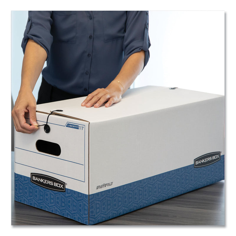 Bankers Box LIBERTY Heavy-Duty Strength Storage Boxes, Legal Files, 15.25" x 24.13" x 10.75", White/Blue, 12/Carton