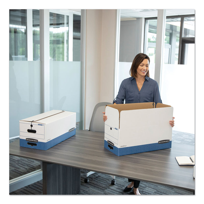 Bankers Box STOR/FILE Medium-Duty Strength Storage Boxes, Letter/Legal Files, 12.25" x 16" x 11", White/Blue, 12/Carton