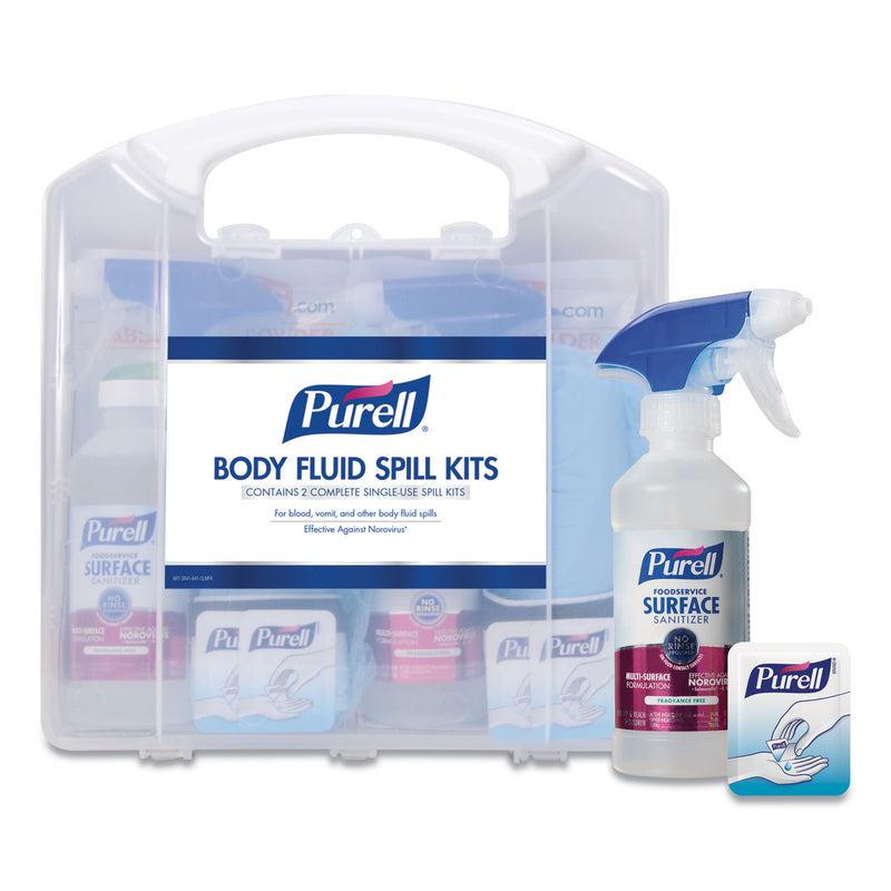 PURELL Body Fluid Spill Kit, 4.5" x 11.88" x 11.5", One Clamshell Case with 2 Single Use Refills/Carton