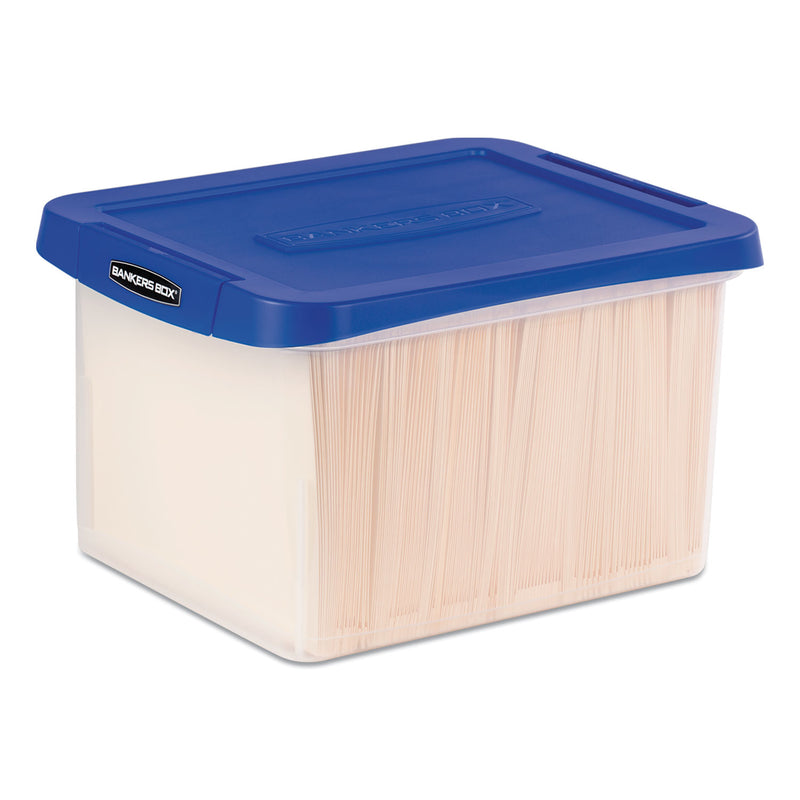 Bankers Box Heavy Duty Plastic File Storage, Letter/Legal Files, 14" x 17.38" x 10.5", Clear/Blue, 2/Pack