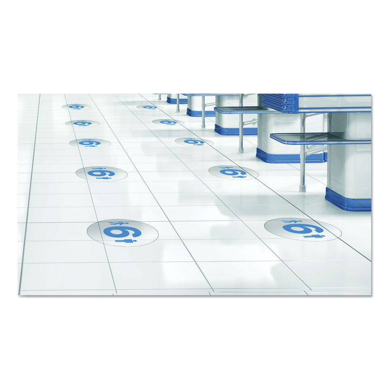 deflecto Personal Spacing Discs, 6 Feet Apart, 20" dia, Clear/Medium Blue, 6/Pack