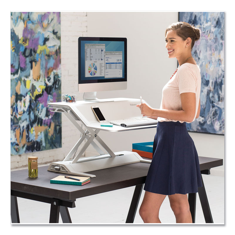 Fellowes Lotus Sit-Stands Workstation, 32.75" x 24.25" x 5.5" to 22.5", White