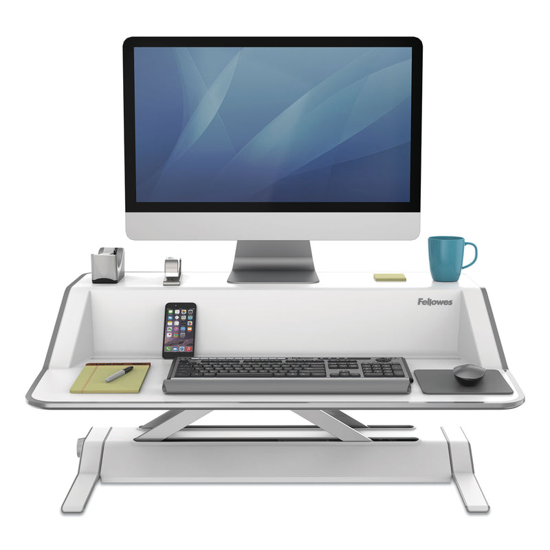 Fellowes Lotus Sit-Stands Workstation, 32.75" x 24.25" x 5.5" to 22.5", White