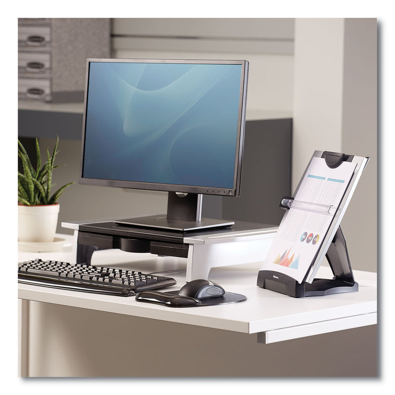 Fellowes Office Suites Desktop Copyholder with Memo Board, 150 Sheet Capacity, Plastic, Black/Silver